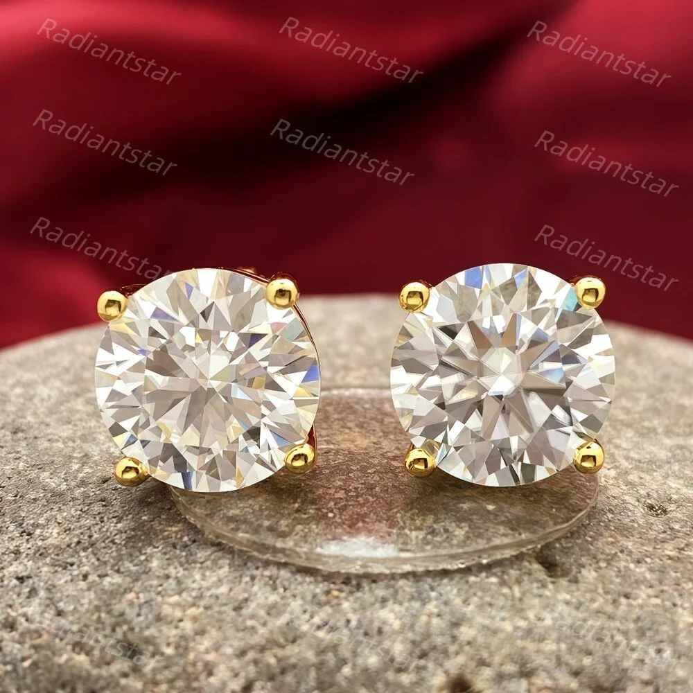 NEW Certified 8ct. t.w. Moissanite Gold 4 Prong Screw Back Stud Earrings